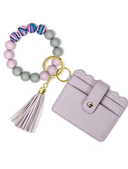 Wristlet Keychain Bracelet Wallet, YUOROS Wrist Car Key Rings with Tassel Bangle Card Holder