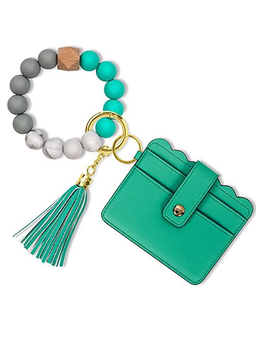 Wristlet Keychain Bracelet Wallet, YUOROS Wrist Car Key Rings with Tassel Bangle Card Holder