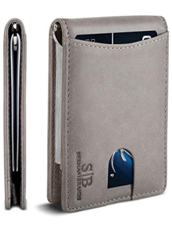 SERMAN BRANDS RFID Blocking Slim Bifold Genuine Leather Minimalist Front Pocket Wallets for Men with Money Clip Thin Gift