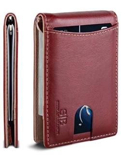 SERMAN BRANDS RFID Blocking Slim Bifold Genuine Leather Minimalist Front Pocket Wallets for Men with Money Clip Thin Gift