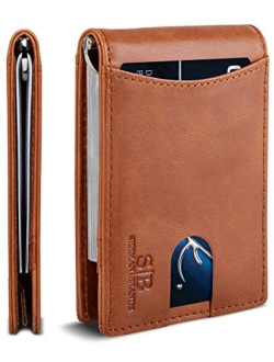 SERMAN BRANDS RFID Blocking Slim Bifold Genuine Leather Minimalist Front Pocket Wallets for Men with Money Clip Thin Gift