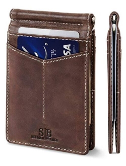 SERMAN BRANDS RFID Blocking Wallet Slim Bifold - Genuine Leather Minimalist Front Pocket Wallets for Men with Money Clip