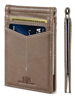 SERMAN BRANDS RFID Blocking Wallet Slim Bifold - Genuine Leather Minimalist Front Pocket Wallets for Men with Money Clip