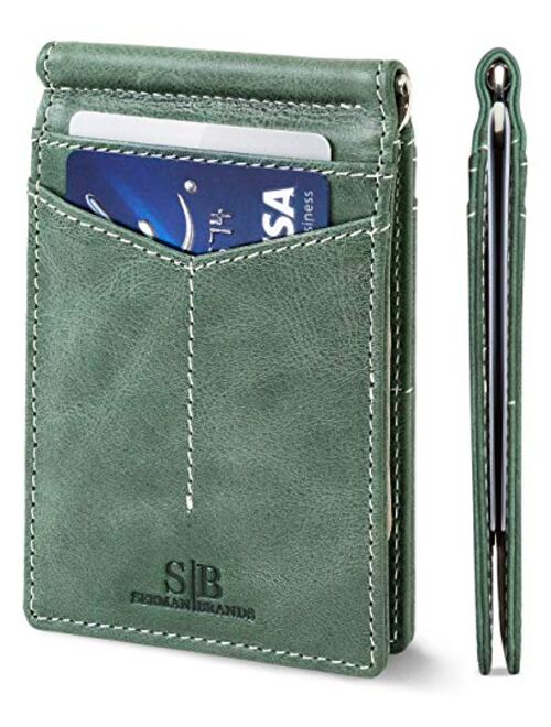 SERMAN BRANDS RFID Blocking Wallet Slim Bifold - Genuine Leather Minimalist Front Pocket Wallets for Men with Money Clip