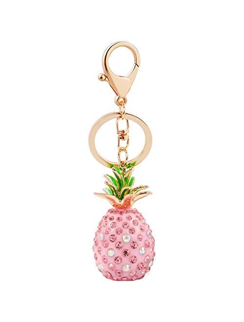 JewelBeauty Pineapple Crystal Rhinestone Keyring Charm Pendant Bag Key Ring Keychain (Pink)