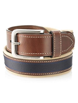 Men's Ribbon Inlay Fabric Belt with Single Prong Buckle