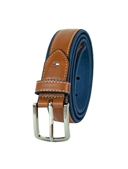 Men's Ribbon Inlay Fabric Belt with Single Prong Buckle