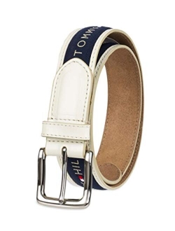 Men's Ribbon Inlay Fabric Belt with Single Prong Buckle