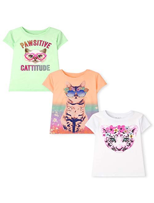 The Children's Place Girls' Short Sleeve Graphic T-Shirt 3-Pack