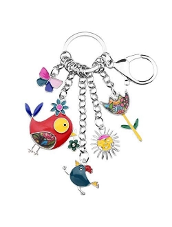 Enamel Zinc Alloy Birds Flower Butterfly Key Chains Keyrings For Women Handbag Car Key Charms