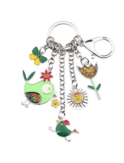 Enamel Zinc Alloy Birds Flower Butterfly Key Chains Keyrings For Women Handbag Car Key Charms