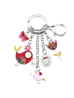 Enamel Zinc Alloy Birds Flower Butterfly Key Chains Keyrings For Women Handbag Car Key Charms