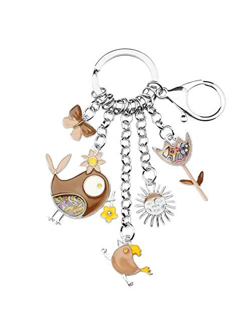 Bonsny Enamel Zinc Alloy Birds Flower Butterfly Key Chains Keyrings For Women Handbag Car Key Charms