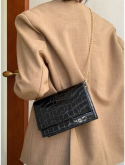 Croc Embossed Chain Flap Bag