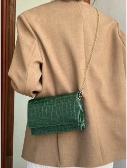 Croc Embossed Chain Flap Bag