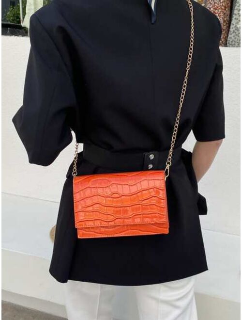 Shein Croc Embossed Chain Flap Bag