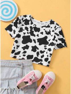 Girls Cow Print Crop Tee