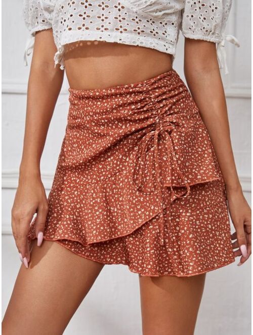 SHEIN Wrap Tie Side Allover Skirt