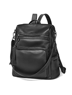 OPAGE Leather Backpack Purse for Women Fashion Ladies Shoulder Bag Designer Convertible Large Purse Zipper Pocket Travel Bag with Tassel Pendant