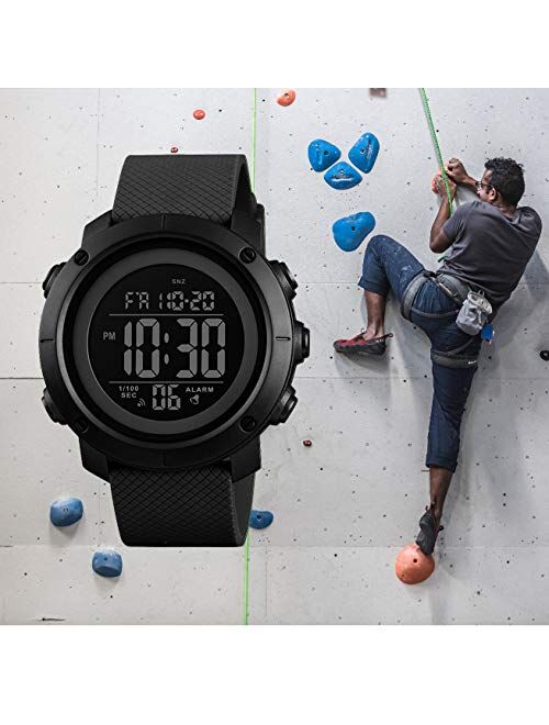 Mens Watch,Digital Sports Watch Waterproof Military Outdoor Black Large Face Watch for Men with Stopwatch LED Back Ligh/Alarm/Date Wrist Watches.