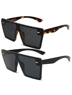 VANLINKER Big Flat Top Oversized Shield Sunglasses for Women Men Square Rimless Fashion Shades VL9517