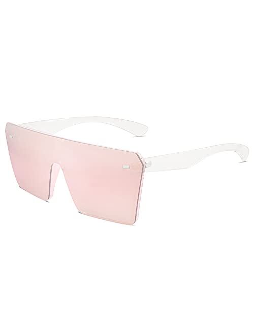 VANLINKER Big Flat Top Oversized Shield Sunglasses for Women Men Square Rimless Fashion Shades VL9517