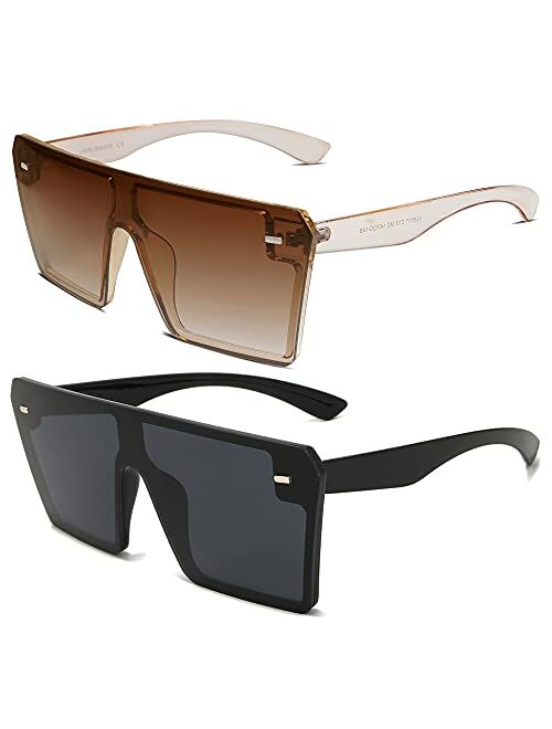 VANLINKER Big Flat Top Oversized Shield Sunglasses for Women Men Square Rimless Fashion Shades VL9517