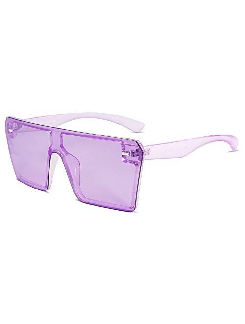 VANLINKER Big Flat Top Oversized Shield Sunglasses for Women Men Square Rimless Fashion Shades VL9517