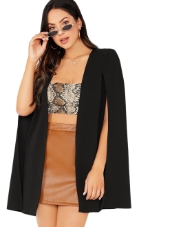 Women's Casual Split Sleeve Open Front Cape Blazer Jacket Coat