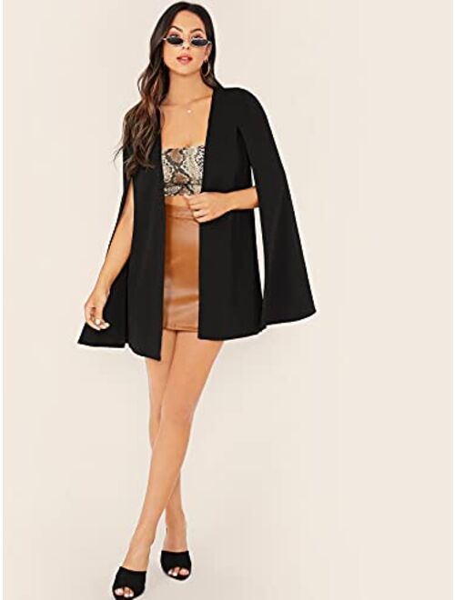 MakeMeChic Women's Casual Split Sleeve Open Front Cape Blazer Jacket Coat