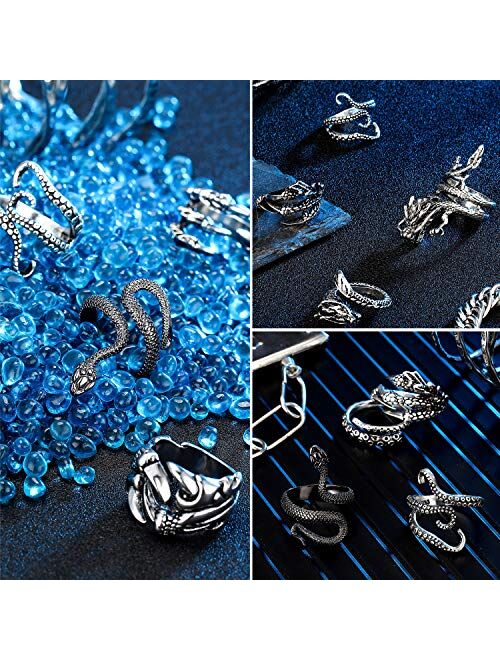 8 Pieces Vintage Punk Rings Octopus Dragon Snake Adjustable Ring