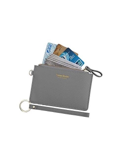 Women Slim RFID Card Case Holder Wristlet Zip ID Case Wallet Small Leather Wallet Coin Purse with Keychain