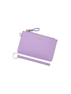 Women Slim RFID Card Case Holder Wristlet Zip ID Case Wallet Small Leather Wallet Coin Purse with Keychain