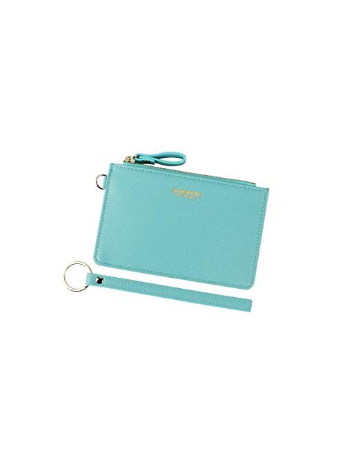 Women Slim RFID Card Case Holder Wristlet Zip ID Case Wallet Small Leather Wallet Coin Purse with Keychain