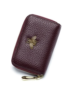 imeetu RFID Credit Card Holder, Small Leather Zipper Card Case Wallet for Women