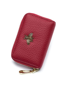 imeetu RFID Credit Card Holder, Small Leather Zipper Card Case Wallet for Women