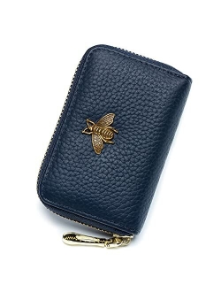 imeetu RFID Credit Card Holder, Small Leather Zipper Card Case Wallet for Women