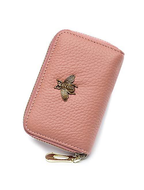 imeetu RFID Credit Card Holder, Small Leather Zipper Card Case Wallet for Women