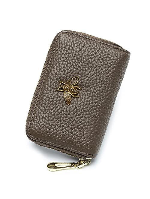 imeetu RFID Credit Card Holder, Small Leather Zipper Card Case Wallet for Women