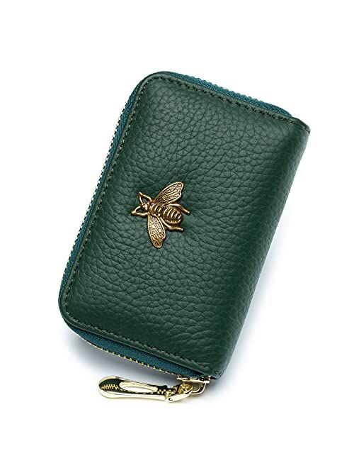 imeetu RFID Credit Card Holder, Small Leather Zipper Card Case Wallet for Women