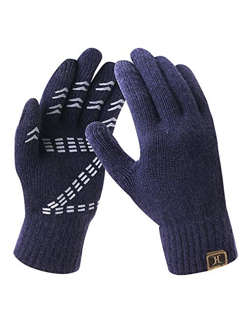 Men’s Winter Gloves Warm Thermal Soft Wool Knit Touch Screen Gloves for Men