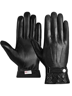 Leather Gloves for Men,Touchscreen Driving Leather Gloves,Winter Thinsulate Lined Genuine Sheepskin Gloves Gift