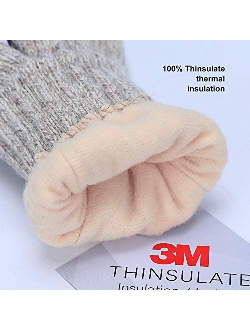 FWPP Thinsulate Thermal Inner -5℉ Winter Gloves for Men Women Fleece Wool Acrylic Knit Leather Palm M L