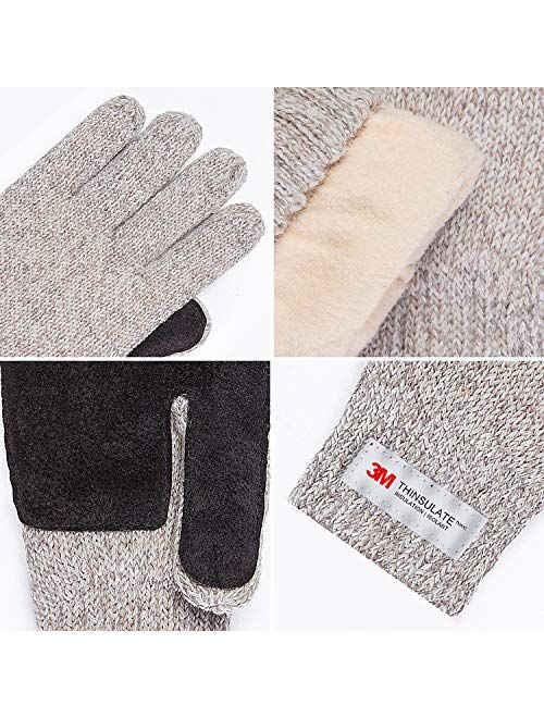 FWPP Thinsulate Thermal Inner -5℉ Winter Gloves for Men Women Fleece Wool Acrylic Knit Leather Palm M L