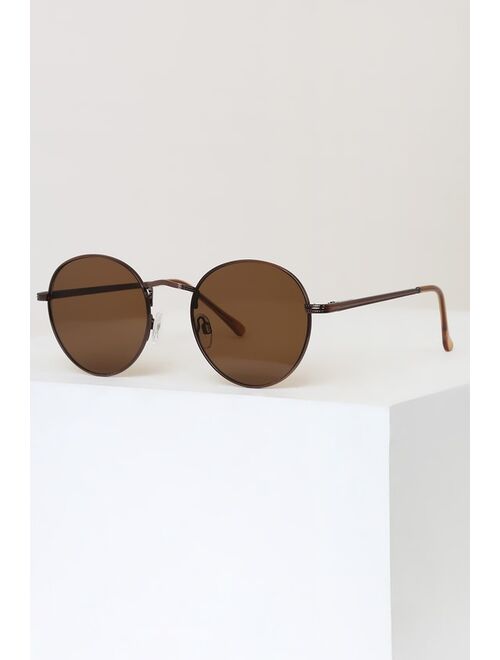 Lulus Agreed Bronze Round Sunglasses