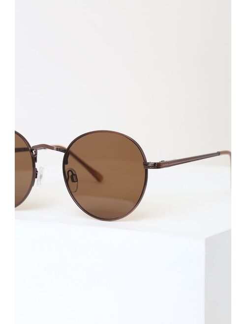 Lulus Agreed Bronze Round Sunglasses