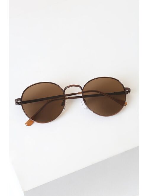 Lulus Agreed Bronze Round Sunglasses