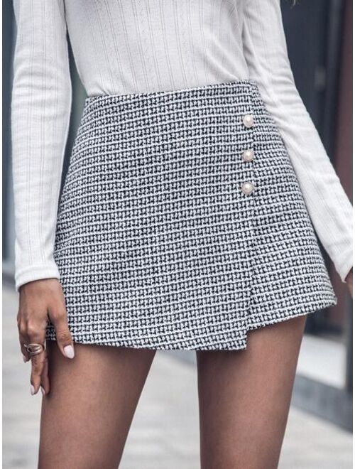 Shein Tweed Wrap Button Front Skort