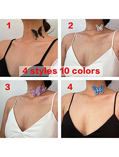 Sexy Black Lace Butterfly Chokers Necklaces for Women Summer Fashion White Transparent Chocker Club Party Jewelry New