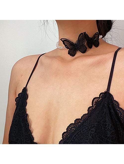 Sexy Black Lace Butterfly Chokers Necklaces for Women Summer Fashion White Transparent Chocker Club Party Jewelry New